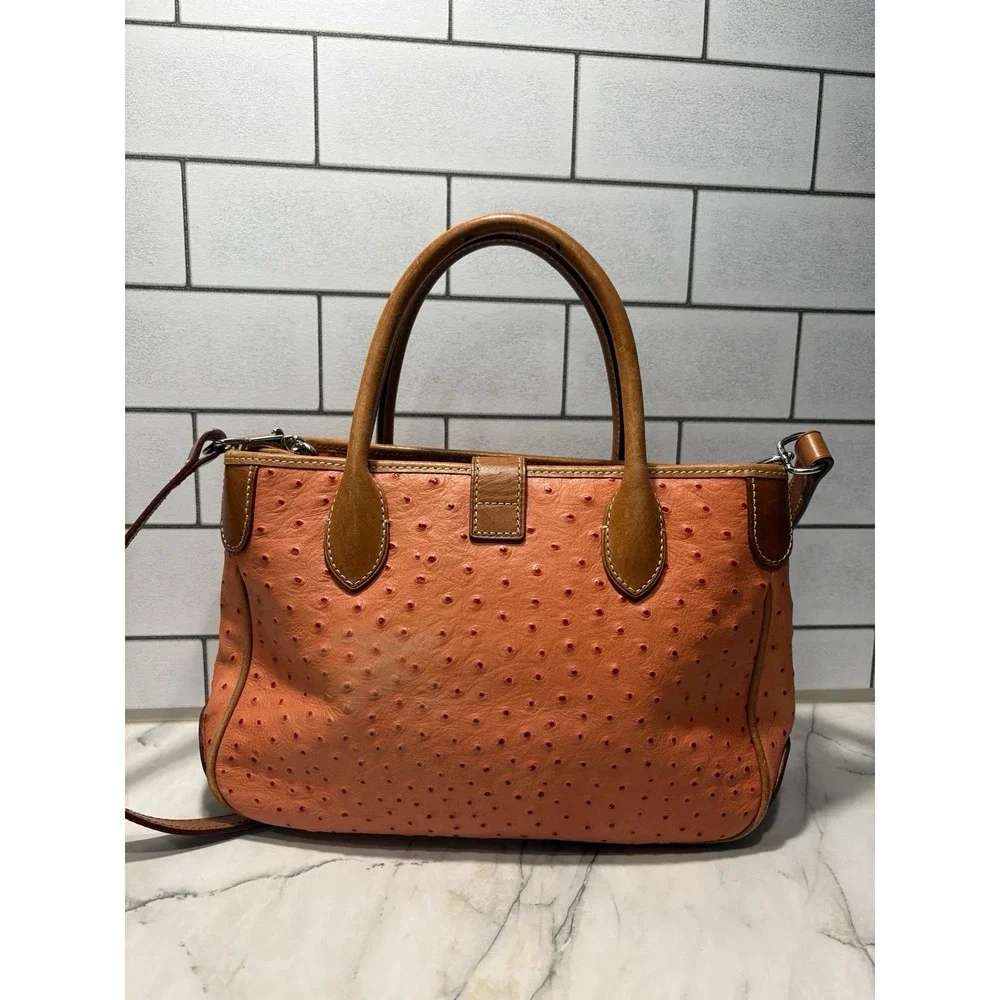 Dooney & Bourke OT977 Ostrich Medium Pocket Satchel Tangerine Orange Leather